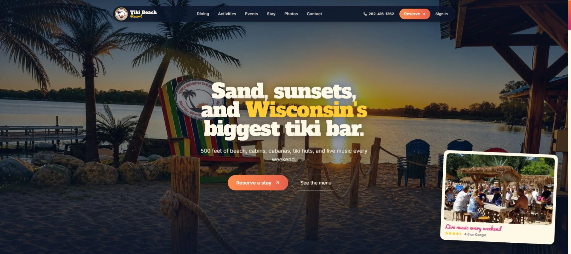 Homepage preview of Tiki Beach Resort, a website built by The Holmor Group